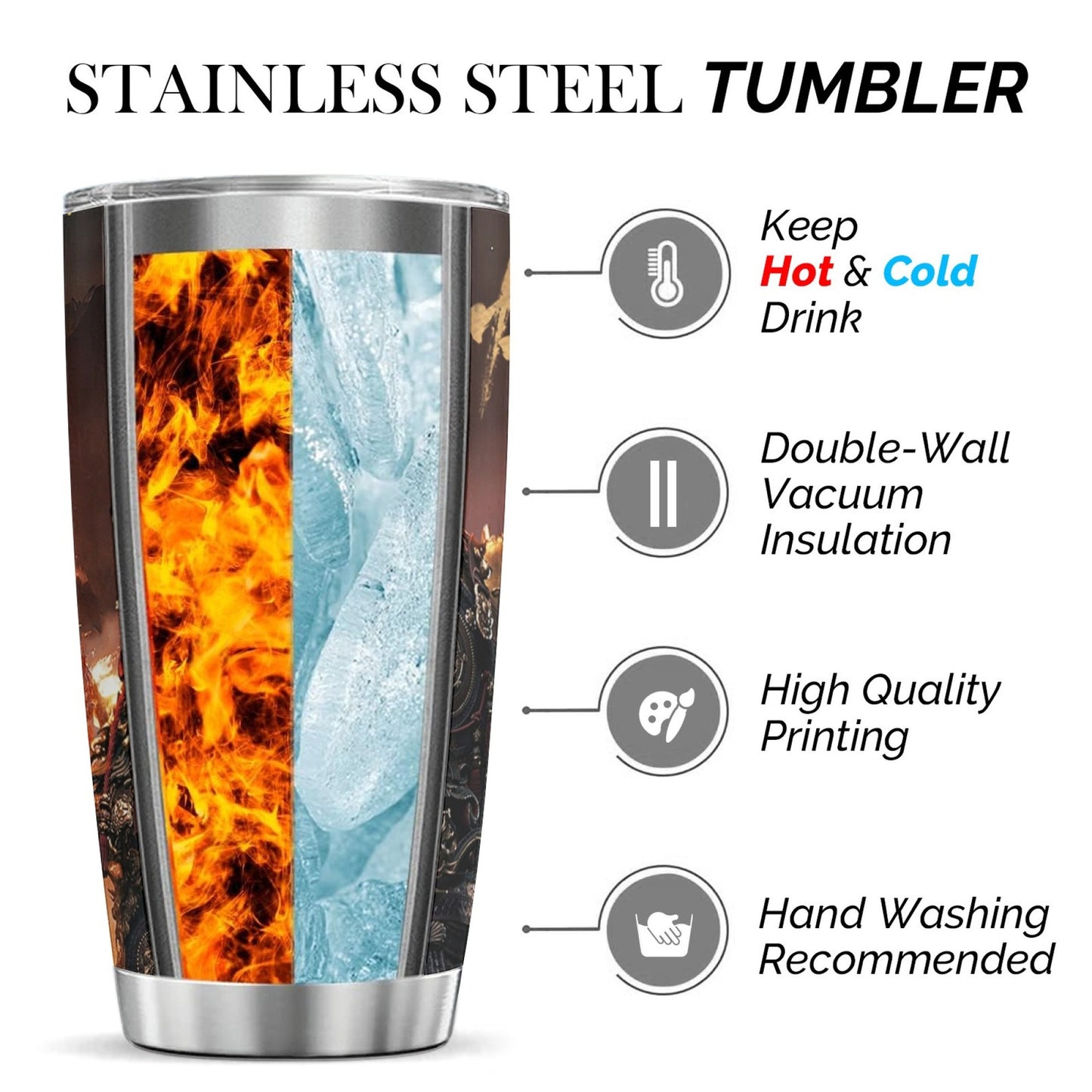 20oz Portable Car Cup, Stainless Steel Insulated Ice Cup, Black Myth Wukong