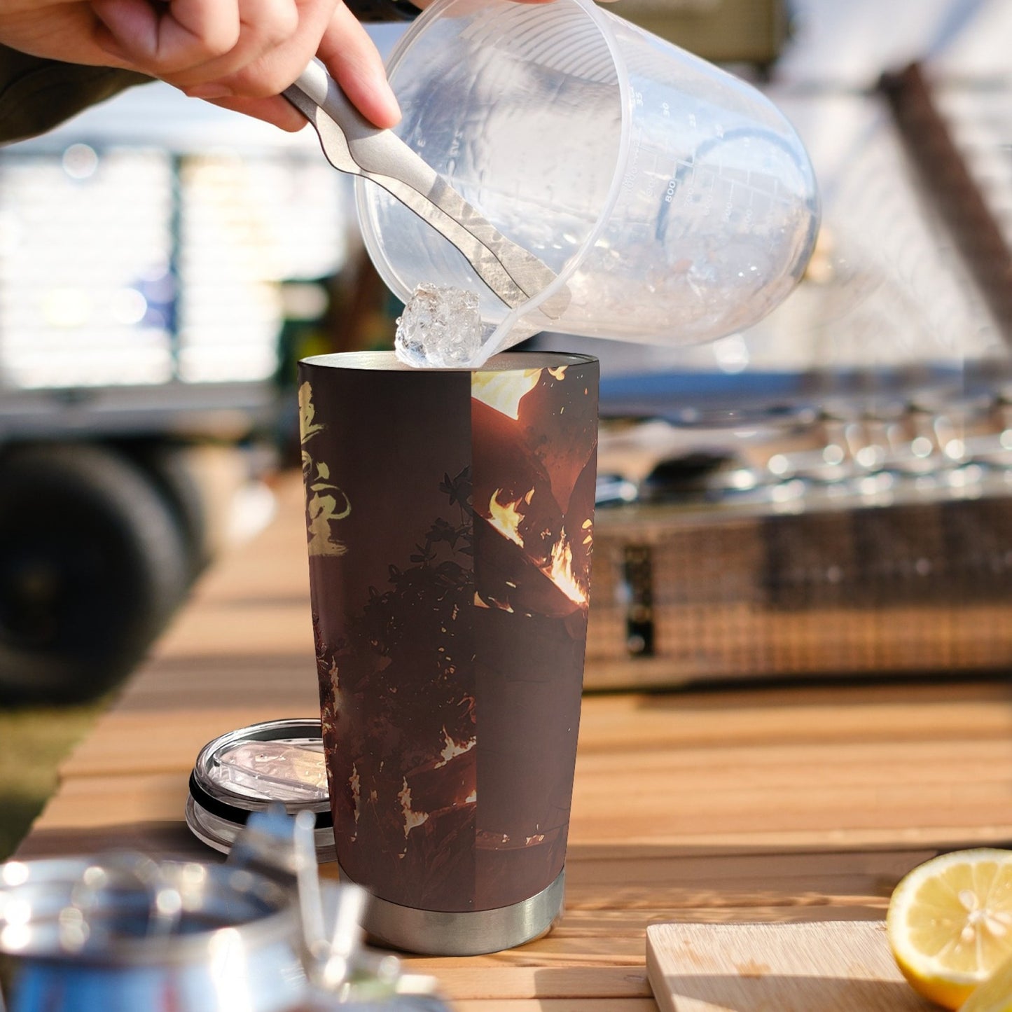 20oz Portable Car Cup, Stainless Steel Insulated Ice Cup, Black Myth Wukong