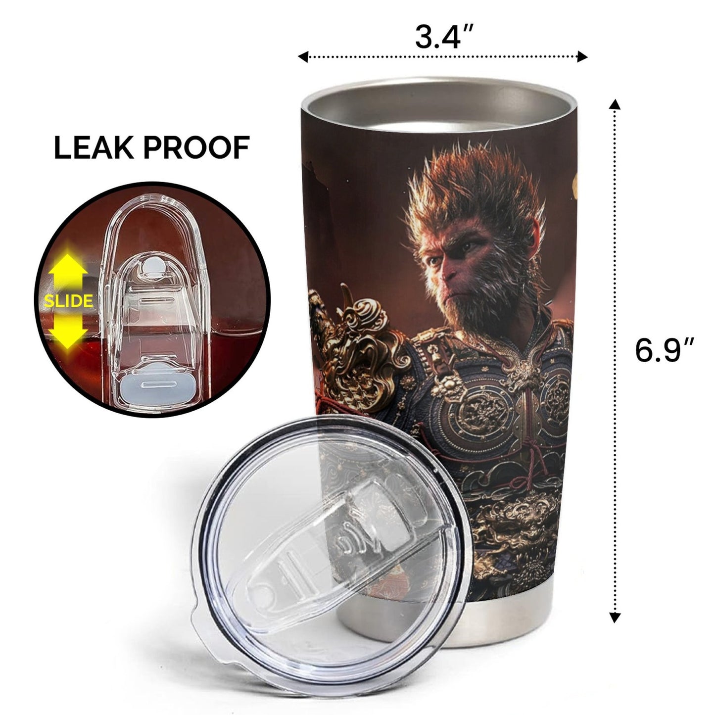 20oz Portable Car Cup, Stainless Steel Insulated Ice Cup, Black Myth Wukong